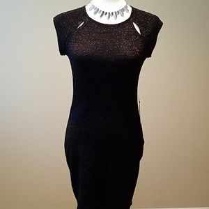 Express Black Metallic Cap Sleeves Cut-out Dress